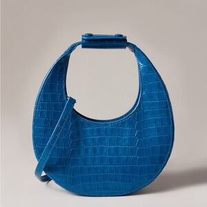Staud Blue Mini Moon Bag Croc-Embossed